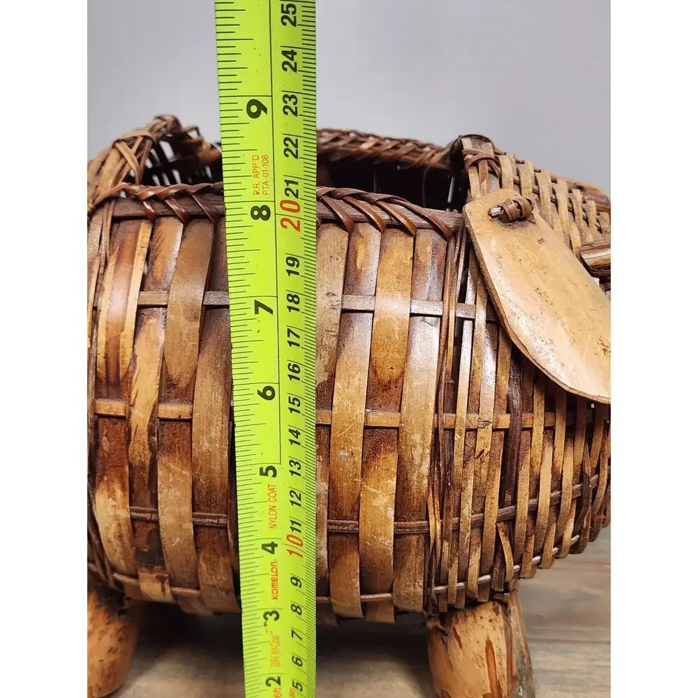 Basketville Hand Woven Wicker and Bamboo Pig Basket Planter